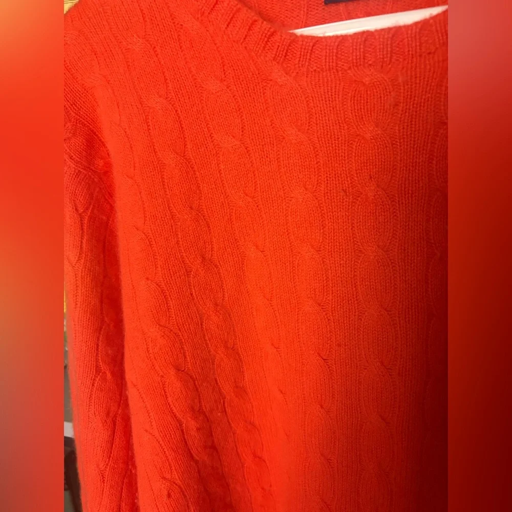 Polo Ralph Lauren Orange 100% Cashmere Cable Knit Crewneck Sweater Mens Size XL - Picture 2 of 6